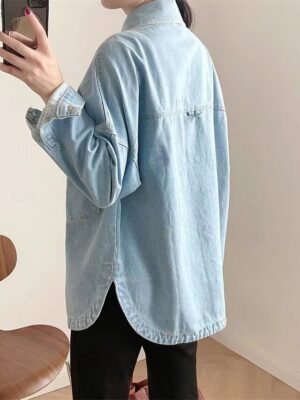 Casual Regular Fit Solid Long Sleeve Denim Jacket - Image 4
