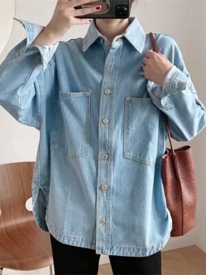 Casual Regular Fit Solid Long Sleeve Denim Jacket - Image 5