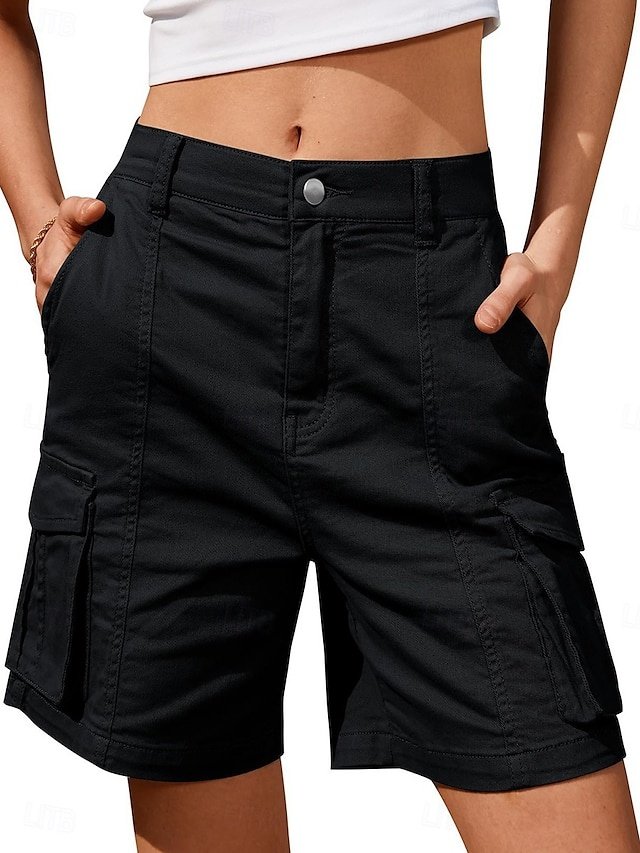 Casual Regular Fit Solid Medium Waist Knee Length Cargo Shorts - Image 1