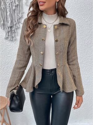 Casual Regular Fit Solid Ruffle Long Sleeve Fall Jacket - Image 1