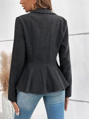 Casual Regular Fit Solid Ruffle Long Sleeve Fall Jacket - Image 15