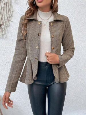 Casual Regular Fit Solid Ruffle Long Sleeve Fall Jacket - Image 2