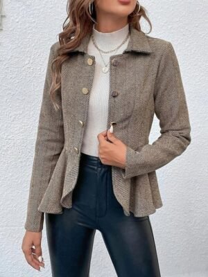 Casual Regular Fit Solid Ruffle Long Sleeve Fall Jacket - Image 3