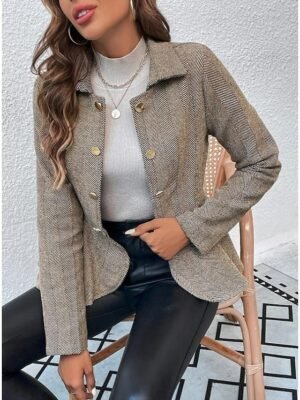 Casual Regular Fit Solid Ruffle Long Sleeve Fall Jacket - Image 4