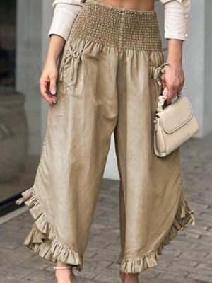 Casual Regular Fit Solid Shirt Collar Long Sleeve Summer Blouse Shirt Pants Set - Image 3