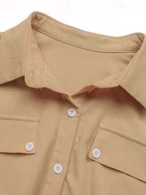 Casual Regular Fit Solid Shirt Collar Short Sleeve Romper - Image 11