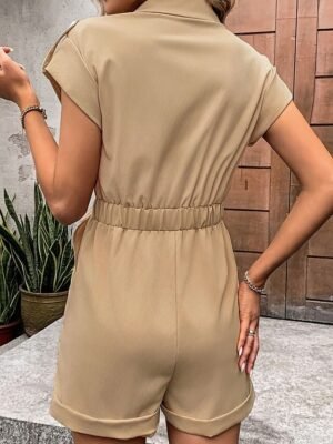Casual Regular Fit Solid Shirt Collar Short Sleeve Romper - Image 6