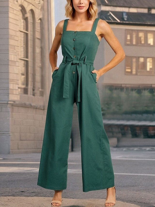 Casual Regular Fit Solid Sleeveless Wide Leg Jumpsuit - Image 1