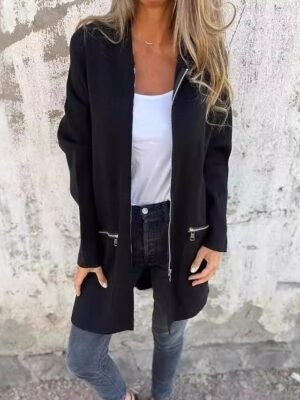 Casual Regular Fit Solid Turndown Long Sleeve Jacket - Image 2