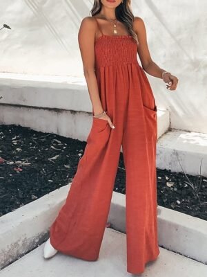 Casual Regular Fit Solid U Neck Sleeveless Jumpsuit - Image 1