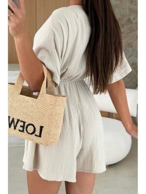 Casual Regular Fit Solid V Neck Half Sleeve Romper - Image 5