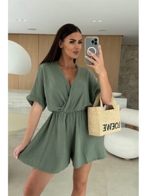 Casual Regular Fit Solid V Neck Half Sleeve Romper - Image 9