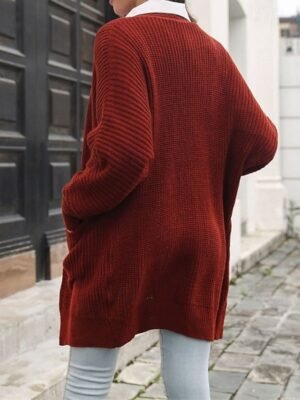 Casual Regular Fit Solid V Neck Long Sleeve Long Cardigan - Image 4