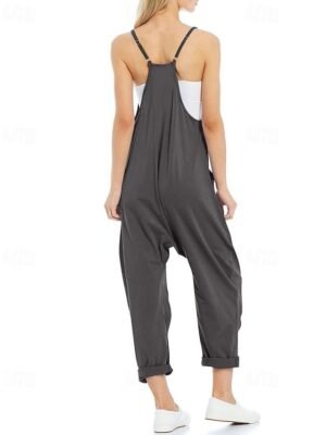Casual Regular Fit Solid V Neck Sleeveless Jumpsuit - Image 15
