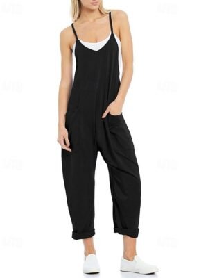 Casual Regular Fit Solid V Neck Sleeveless Jumpsuit - Image 18