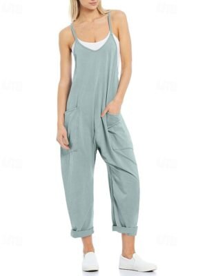 Casual Regular Fit Solid V Neck Sleeveless Jumpsuit - Image 2