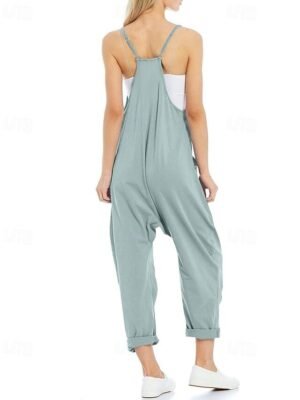 Casual Regular Fit Solid V Neck Sleeveless Jumpsuit - Image 3