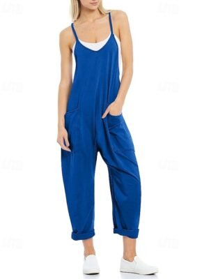 Casual Regular Fit Solid V Neck Sleeveless Jumpsuit - Image 5