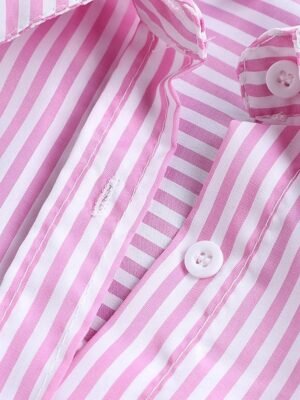 Casual Regular Fit Stripe Stand Collar Long Sleeve Shacket - Image 6