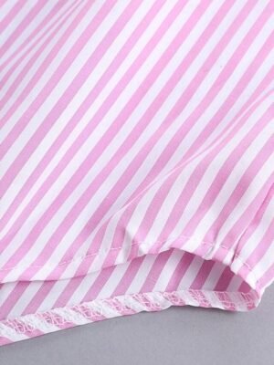 Casual Regular Fit Stripe Stand Collar Long Sleeve Shacket - Image 8