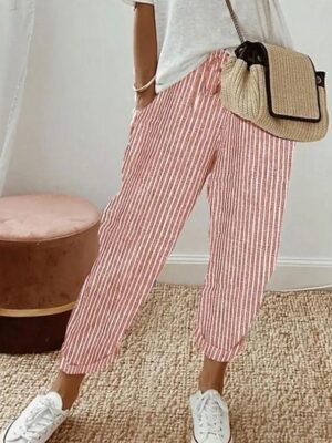 Casual Regular Fit Striped Ankle-Length Drawstring Trousers - Image 2