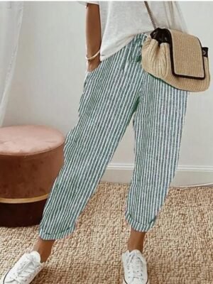 Casual Regular Fit Striped Ankle-Length Drawstring Trousers - Image 5