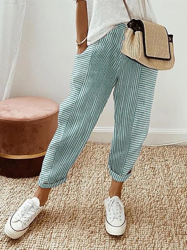 Casual Regular Fit Striped Drawstring Full Length Trousers - Image 2