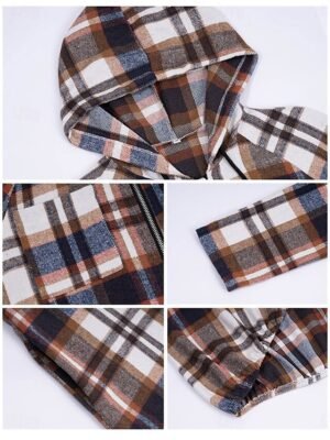 Casual Regular Fit Striped Plaid Full Zip Long Sleeve Long Jacket - Image 13