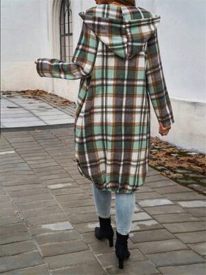 Casual Regular Fit Striped Plaid Full Zip Long Sleeve Long Jacket - Image 2
