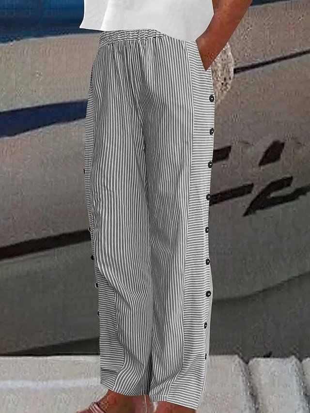 Casual Regular Fit Striped Side Pocket Long Trousers - Image 1
