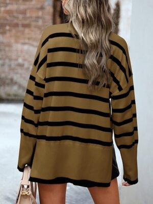 Casual Regular Fit Striped Turtleneck Long Sleeve Knit Top - Image 10