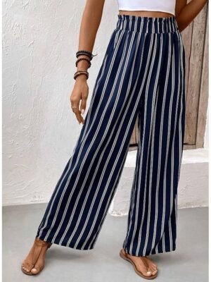 Casual Regular Fit Striped Wide Leg Long Trousers - Image 2