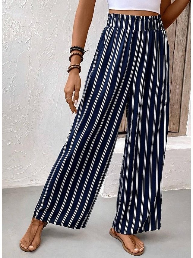 Casual Regular Fit Striped Wide Leg Long Trousers - Image 2