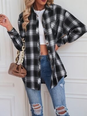 Casual Regular Fit Stripes and Plaid Long Sleeve Regular Jacket - Image 1