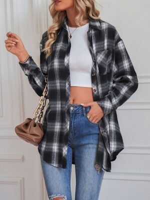 Casual Regular Fit Stripes and Plaid Long Sleeve Regular Jacket - Image 3
