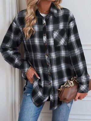 Casual Regular Fit Stripes and Plaid Long Sleeve Regular Jacket - Image 4