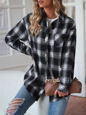 Casual Regular Fit Stripes and Plaid Long Sleeve Regular Jacket - Image 5