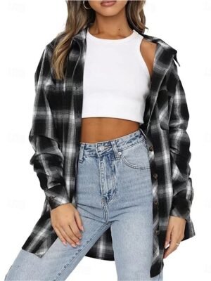 Casual Regular Fit Stripes and Plaid Long Sleeve Regular Jacket - Image 6