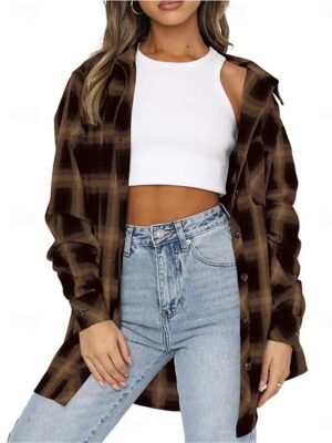 Casual Regular Fit Stripes and Plaid Long Sleeve Regular Jacket - Image 9