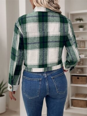 Casual Regular Fit Stripes and Plaid Round Neck Long Sleeve Short Coat - Image 2