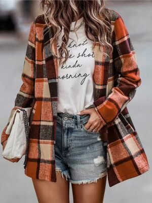Casual Regular Fit Stripes Plaid Long Sleeve Jacket - Image 1
