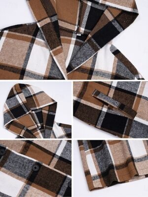 Casual Regular Fit Stripes & Plaid Long Sleeve Long Coat - Image 10