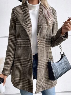 Casual Regular Fit Stripes Plaid Long Sleeve Jacket - Image 2