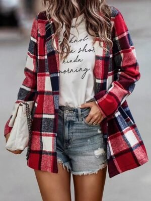 Casual Regular Fit Stripes Plaid Long Sleeve Jacket - Image 3
