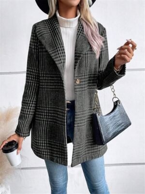 Casual Regular Fit Stripes Plaid Long Sleeve Jacket - Image 4
