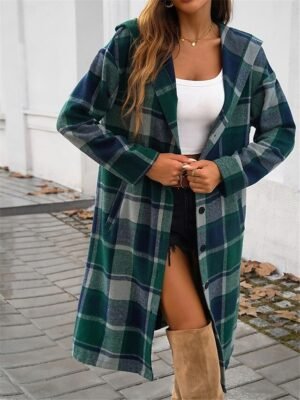 Casual Regular Fit Stripes & Plaid Long Sleeve Long Coat - Image 4
