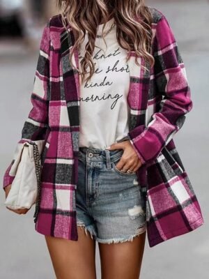 Casual Regular Fit Stripes Plaid Long Sleeve Jacket - Image 5
