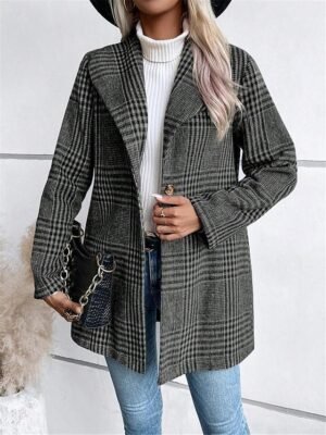 Casual Regular Fit Stripes Plaid Long Sleeve Jacket - Image 6