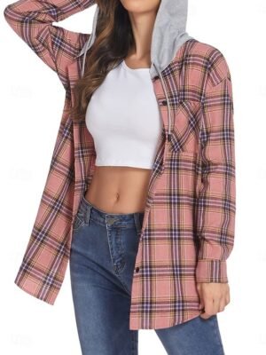 Casual Regular Fit Stripes Plaid Long Sleeve Coat - Image 7