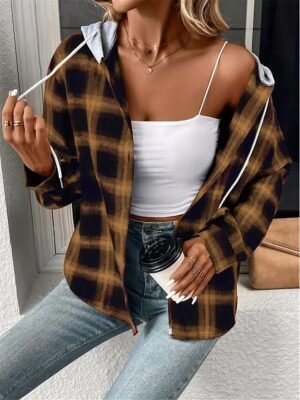 Casual Regular Fit Stripes Plaid Long Sleeve Coat - Image 9